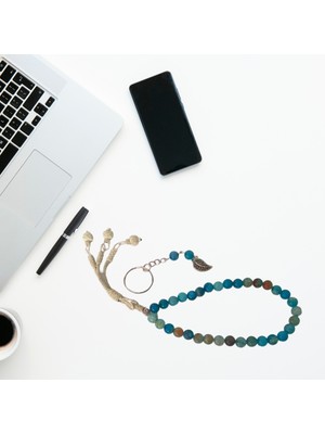 Mask Doğal Taş Akik Taşı Tespih Ahşap Hediyelik Kutulu (Anahtarlık Hediyeli)