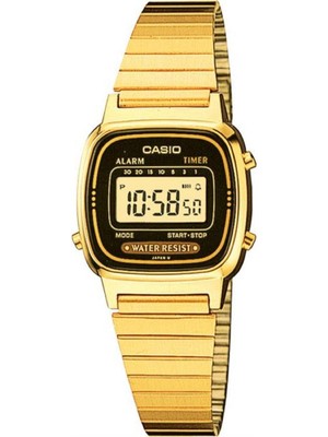 Casio RETRO Kadın Kol Saati 3 ATM Suya Dayanıklı Altın Renkli Çelik Kordon ve Kasa ile Alarm Fonksiyonu