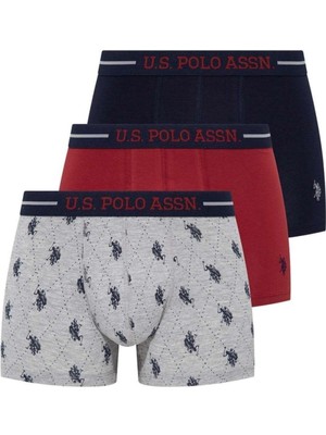 U.S. Polo Assn. Bordo Lacivert Gri Pamuklu Likralı 3'lü Erkek Boxer