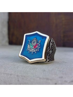 FK Gümüş Mavi Mineli Osmanlı Armalı Erkek Yüzük