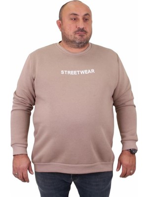 Starbattal Erkek Büyük Beden Sıfır Yaka Sweat Streetwear 23206 Toprak