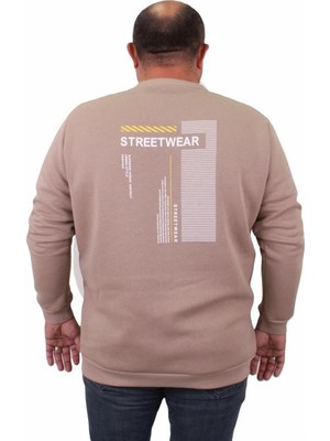 Starbattal Erkek Büyük Beden Sıfır Yaka Sweat Streetwear 23206 Toprak