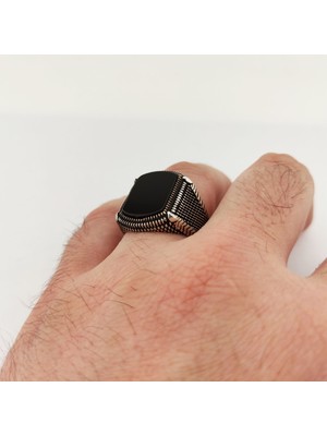 FK Gümüş Siyah Zirkon Taşlı Erkek Yüzük