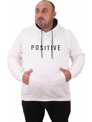 Starbattal Erkek Büyük Beden Kapuşonlu Sweat Positive 23211 Ekru