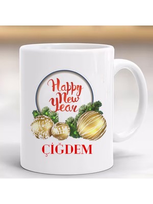 Hayaller Dükkanı Yeni Yıl Mutlu Yıllar Yılbaşı Baskılı Kupa, Porselen ve Kulplu Bardak, Happy New Year