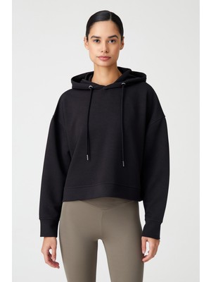 Los Ojos Siyah Kapüşonlu Yumuşak Dokulu Crop Sweatshirt Cropped Sweat