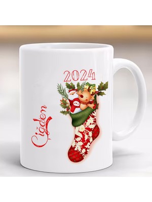 Hayaller Dükkanı Yeni Yıl Mutlu Yıllar Yılbaşı Baskılı Kupa, Porselen ve Kulplu Bardak, Çoraplı