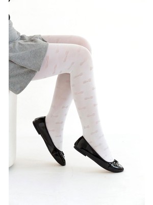 Linotti Kendinden Desenli Düz Beyaz Çocuk Külotlu Çorap Almıra 001