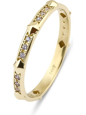 Kairos Jewelry 14 Ayar Altın Taşlı Piramit Tamtur Yüzük KRS125-14GR