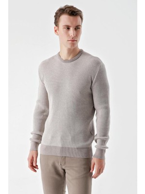 Akçaylar Slimfit Bisiklet Yaka Örgü Desenli Pamuklu Erkek Triko Kazak