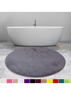 Bonny Home Elite Antrasit 100X100 cm Yuvarlak Peluş Banyo Paspası Kaymaz Taban Pufidik Banyo Halısı