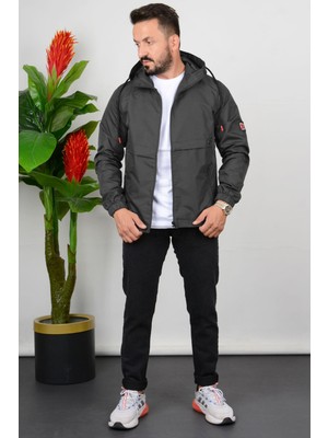 Edwox Erkek Slim Fit Düz Renk Yağmurluk Antrasit EDW005