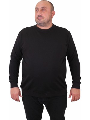 Moc Grande Büyük Beden Erkek Sıfır Yaka Classic Sweat 23216 Siyah Uzun Kol Düz Renk
