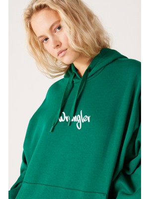 Wrangler Oversize Bol Kesim Kapüşonlu Sırt Baskılı Yeşil Sweatshirt