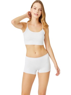 Cottonhill Beyaz Basic Lazer Kesim Dikişsiz Kadın Boxer Külot