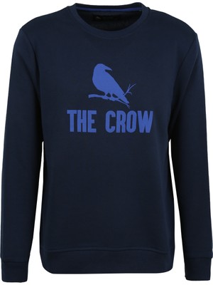 The Crow Bisiklet Yaka Lacivert Erkek Sweatshırt TC1905BASKILI Tshırt