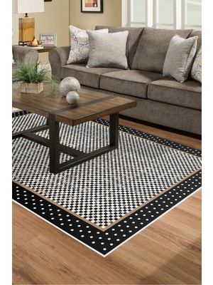 Dekoreko Dijital Salon Halısı Trend Keçe Kaymaz Taban Modern Stormy Siyah