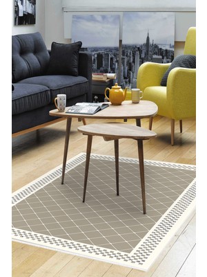 Dekoreko Dijital Salon Halısı Star Pamuk Kaymaz Taban Modern Krystalyn Bej