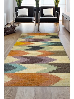 Dekoreko Dijital Salon Halısı Trend Keçe Kaymaz Taban Modern Vina Renkli