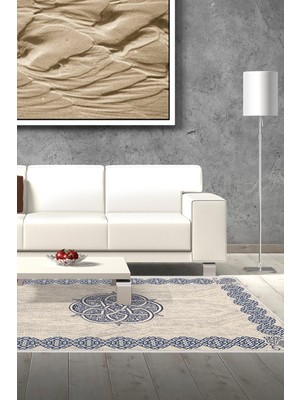 Dekoreko Dijital Salon Halısı Yıldız Deri Kaymaz Taban Modern Gilda Mavi