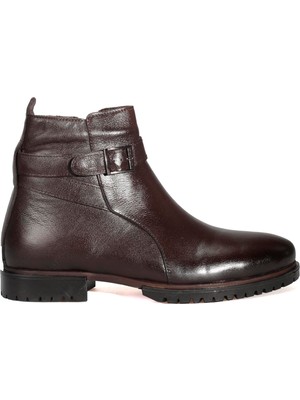 Arega Bordolli Toka Detaylı Kahverengi Erkek Deri Bot