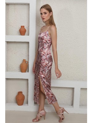 Daves Pembe Özel Yırtmaçlı Kadın Elbise