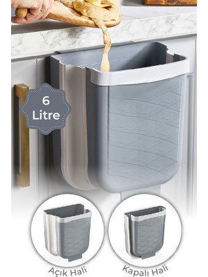 Vienev Asılabilir Akordiyon Çöp Kovası 6 Litre Gri