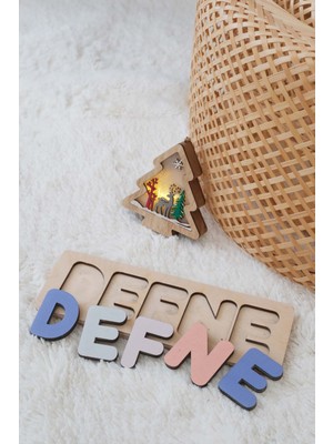 Bugula Ahşap Montessori Oyuncak 9 Harf ve Üzeri Pudra Mavi İsme Özel Puzzle Doğum Günü Hediyesi