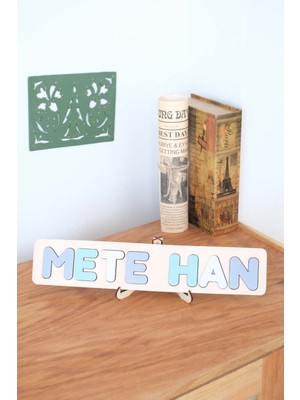 Bugula Ahşap İsim Puzzle Oyuncak 9 Harf ve Üzeri Gri Bebeğin İsmine Özel Hediye Montessori Yenidoğan için Doğal Bilişsel Oyuncak