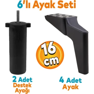 Logan 6'lı Set Mobilya Tv Ünitesi Çekyat Koltuk Kanepe Destek Ayağı 16 Cm Siyah Ayakları M8 Civata