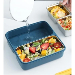 Bento 950ML Lunchbox Tek Katlı 3 Bölmeli Çelik Sefer Tası Yemek Kutusu (Açık Yeşil)