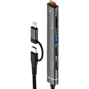 Coverzone Type-C ve Lightning Uçlu Değiştirilebilir Başlık iPhone 15 Uyumlu Sd Kart Tf Kart Micro Sd Kart Okuyucu USB 3.0 Girişli Tak Çalıştır ZR563