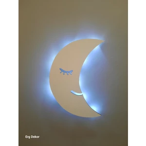 Çocuk Odası Dekoratif Ahşap Ay Gece Lambası Ledli Aydınlatma
