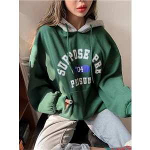 Kadın Yeşil Suppose Baskılı Oversize Sweatshirt