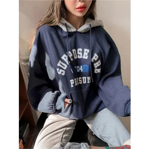 Kadın Lacivert Suppose Baskılı Oversize Sweatshirt