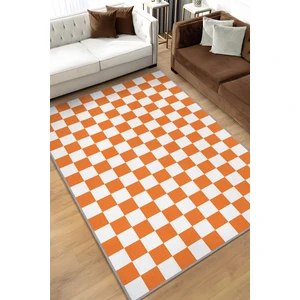 Minimalist Damalı Turuncu Beyaz Halı Kareli Oturma Odası Halısı Retro Tarzı Salon Halısı