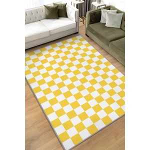 Minimalist Damalı Sarı Beyaz Halı Kareli Oturma Odası Halısı Retro Tarzı Salon Halısı