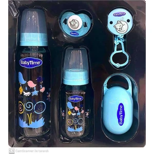 Babytime Yenidoğan 5'li Cam Biberon ve Emzik Seti Mavi BT517