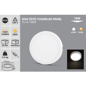 18W Sıva Üstü Yuvarlak LED Panel Beyaz