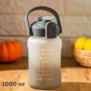 700.114 Su Şişesi - Motivasyon Su Matarası - Plastik Renkli Spor Suluk - Gri Beyaz 1000 ml