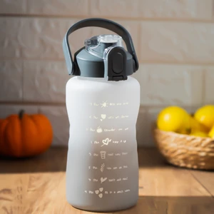 700.105 Su Şişesi - Motivasyon Su Matarası - Plastik Renkli Spor Suluk - Gri Beyaz 1500 ml