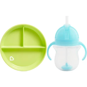 Sabit Vakumlu Beslenme Tabağı &tıklama Uçlu Pipetli  Alıştırma Bardağı 6AY+ Yeşil&mavi  2'li Paket