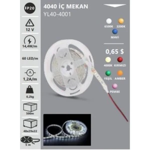 12V 4040 Iç Mekan Beyaz Şerit LED / 5 Mt.