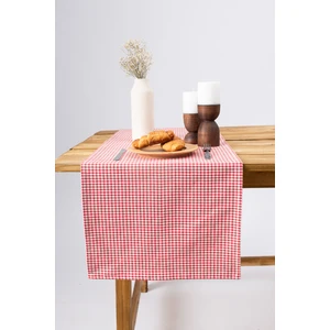 Arya | Keten Piti Kareli Kırmızı Runner - Piknik Örtüsü 40 x 150