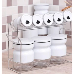 9 Parça Metal Kaplı Cam Baharatlık Beyaz 13625
