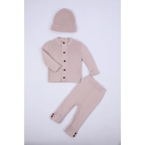 Baby Hola  %100 Organik Triko Kız Erkek Bebek Çocuk Bereli Alt Üst Pamuk 3'lü Takım 5802