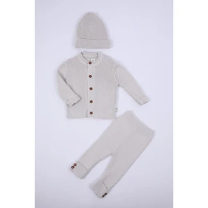 Baby Hola  %100 Organik Triko Kız Erkek Bebek Çocuk Bereli Alt Üst Pamuk 3'lü Takım 5802