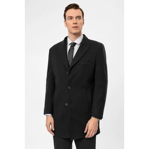 Slim Fit Yünlü Sivri Yaka Antrasit Erkek Kaban