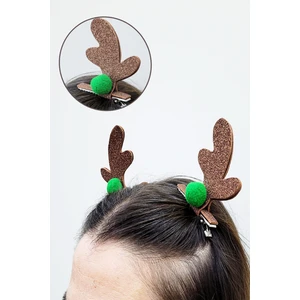Tasarım Sentezi 2'li Yılbaşı Yeni Yıl Geyik Boynuzu Toka Yılbaşı Süsleri Noel Christmas Yeşil Ponpon Parti Süsleri