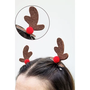 Tasarım Sentezi 2'li Yılbaşı Yeni Yıl Geyik Boynuzu Toka Yılbaşı Süsleri Noel Christmas Kırmızı Ponpon Parti Süsleri